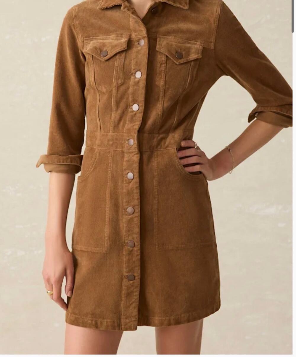 Faherty Softstretch Cord Michelle Dress Womens Medium Brown Corduroy Organic